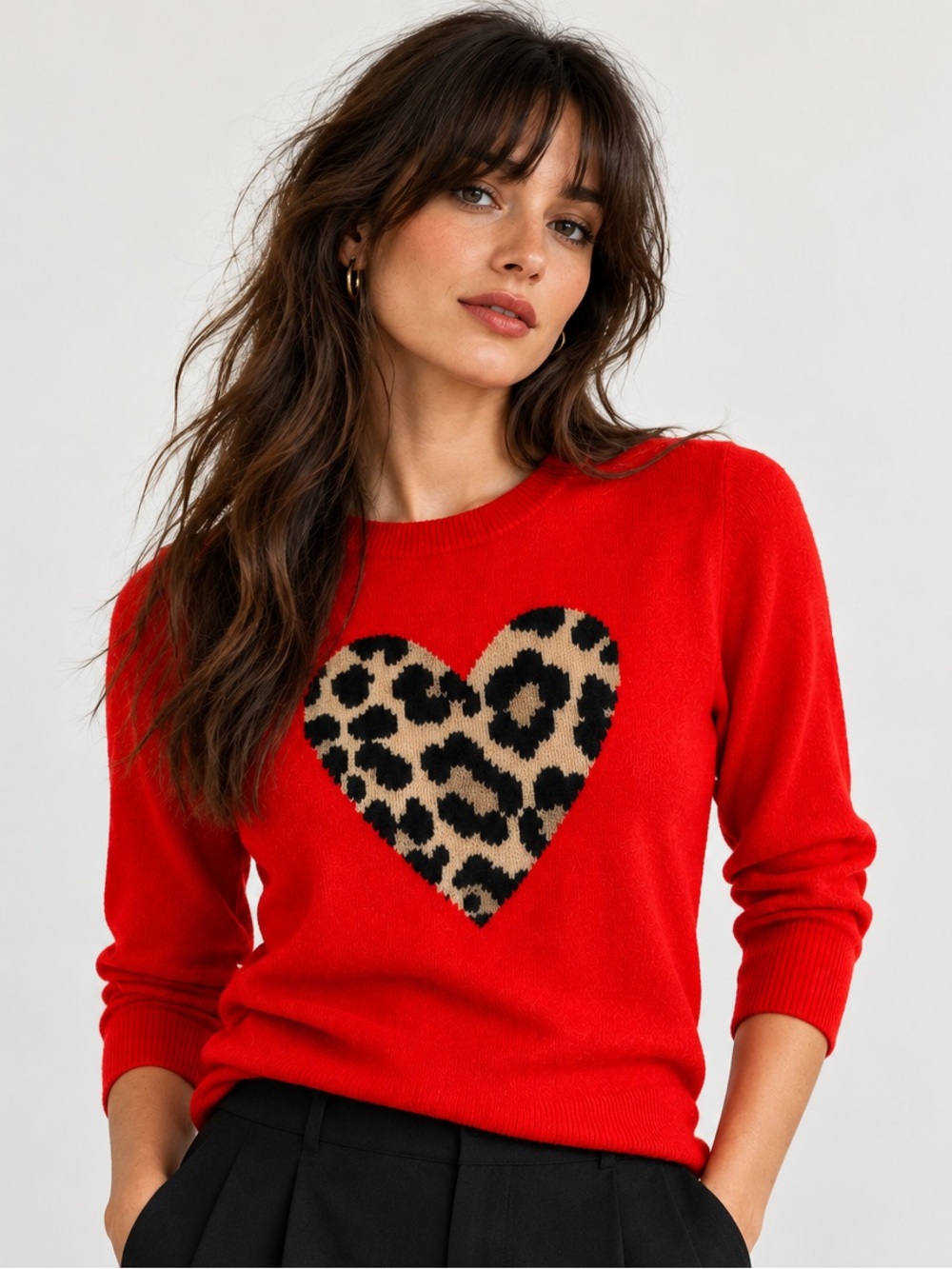 J.Crew 100% Cashmere Leopard Heart Sweater Red S